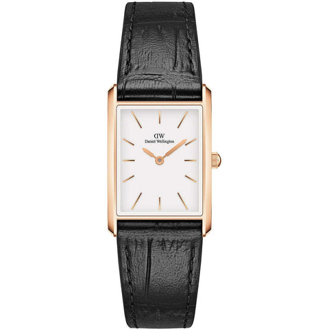 Daniel Wellington Legatura in coccodrillo nero e oro rosa DW00100693