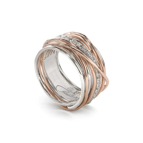 Filodellavita anello collezione Classic 13 fili in argento, oro rosa e diamanti
