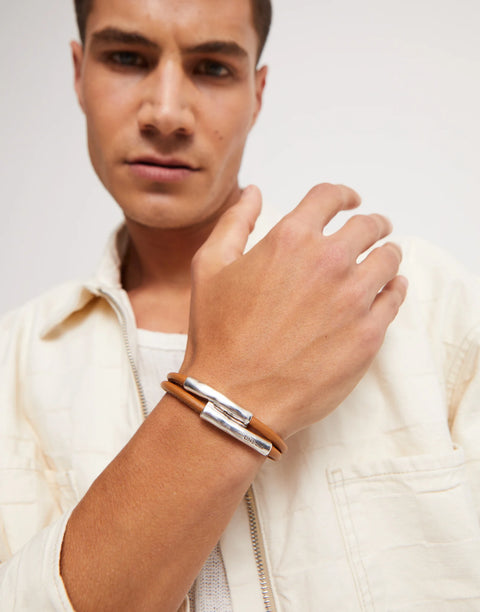 UNO de 50 bracciale doppio cuoio cammello