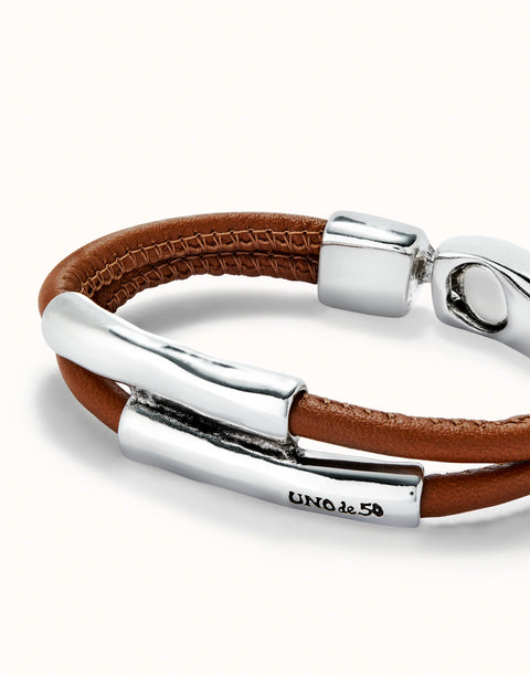 UNO de 50 bracciale doppio cuoio cammello
