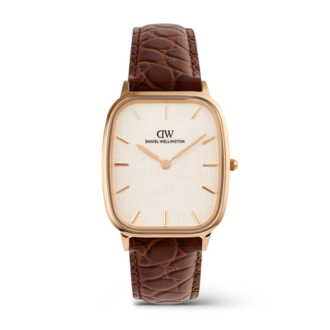 DW Marlon Brown Croc Belly Linen Rose Gold
