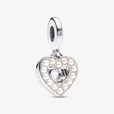 Charm Pandora cuore pendente Mamma con perle