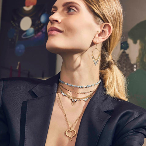 Maman et Sophie coppia di orecchini monachella frange acquamarina e spinelli