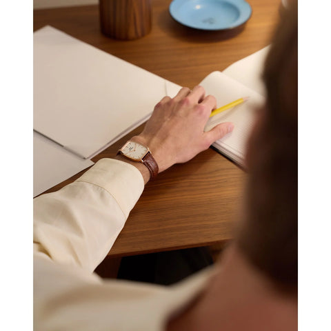 DW Marlon Brown Croc Belly Linen Rose Gold